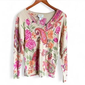Talbots Women’s 100% Merino Wool Floral Paisley Pullover Sweater Size Large